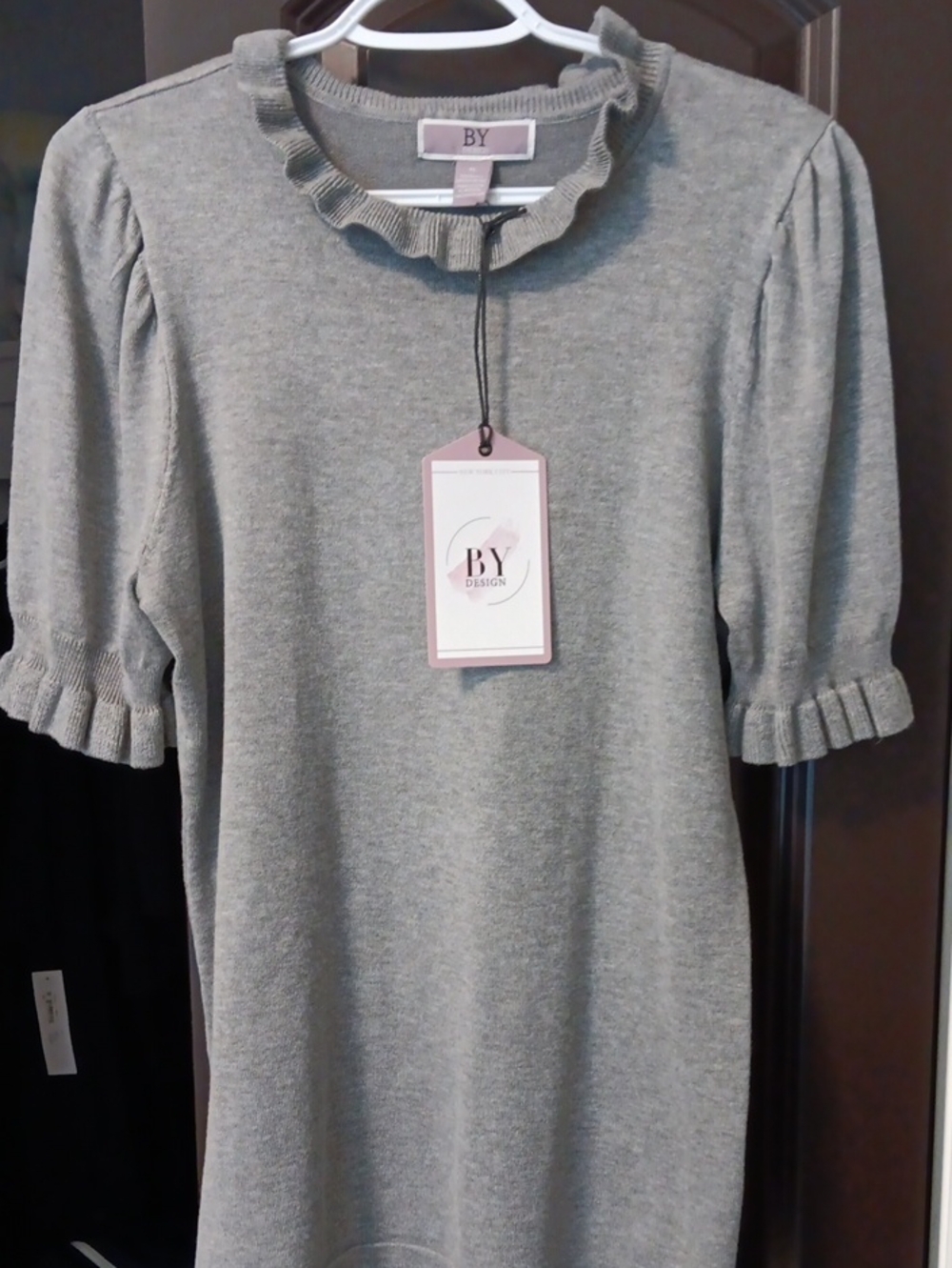 BY Design Women's Gray Ruffle Crewneck Sweater